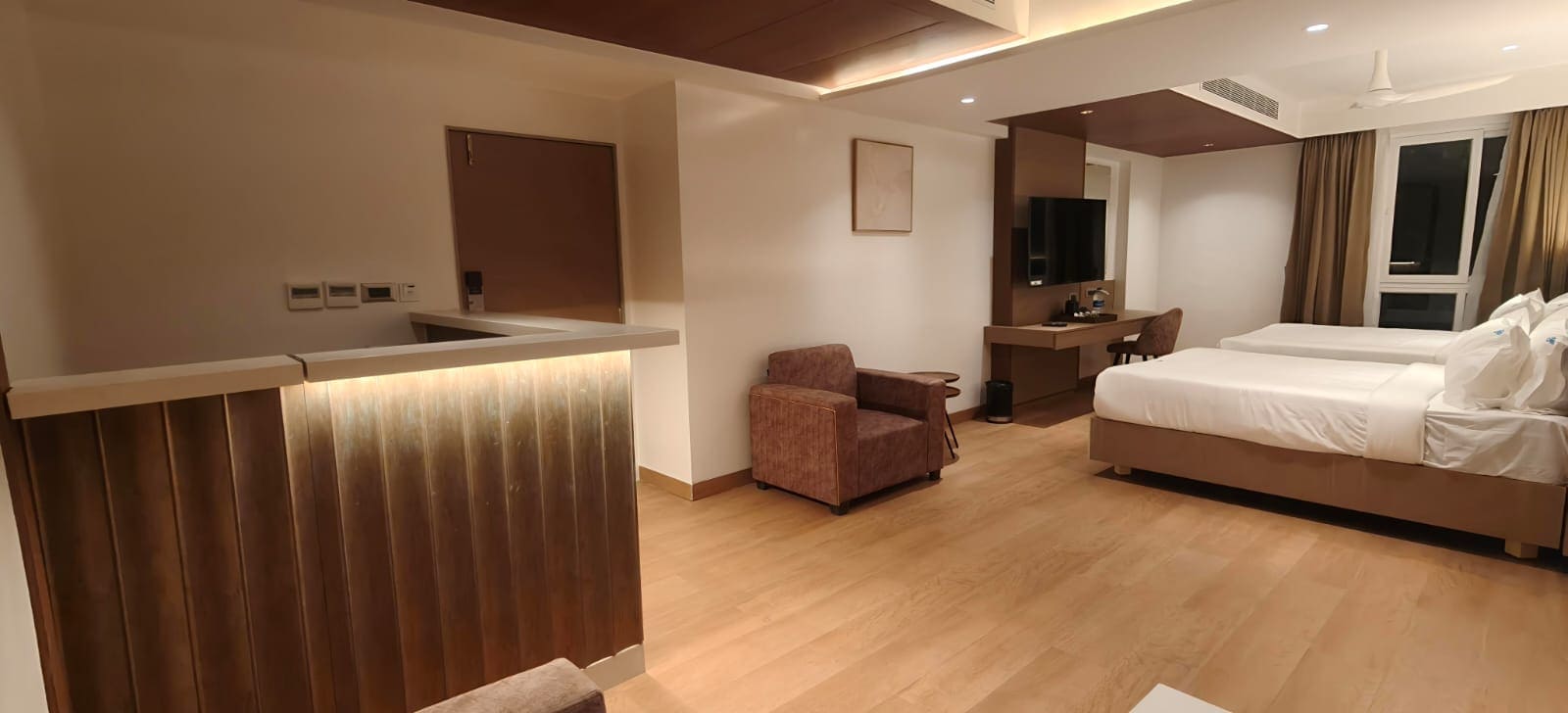 Balcony room with night sea view at Hotel Ocean Blue Visakhapatnam